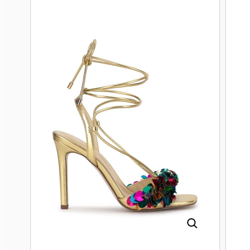 Jessica Simpson Gold Lace-Up High Heel with Multicolor Sequin Cluster